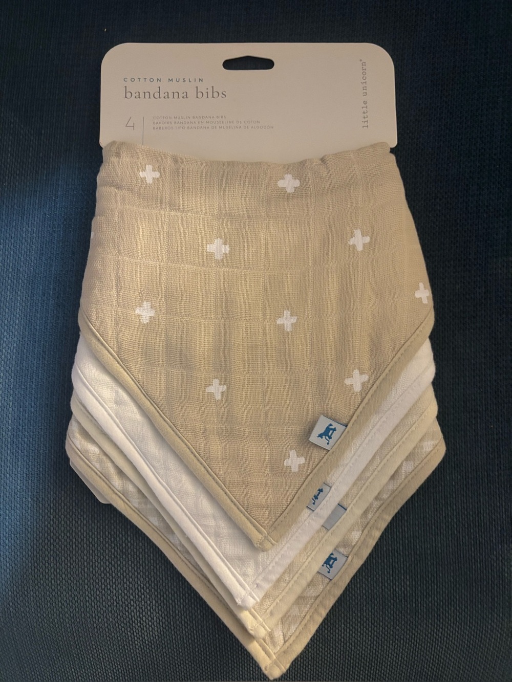 Little Unicorn Cotton Muslin Bandana Bib - Taupe Cross - 4pk